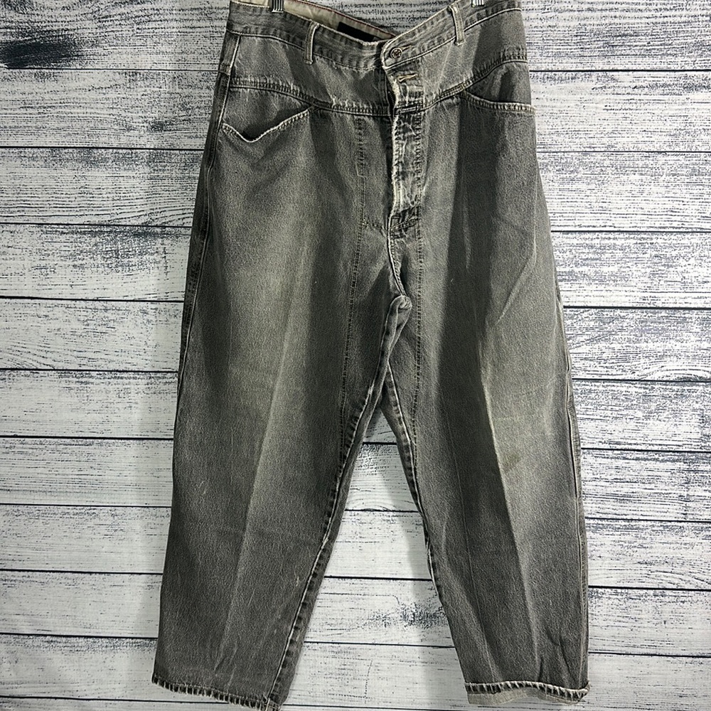 Marithé + François Girbaud Men's distressed baggy gray bootcut jeans 38m